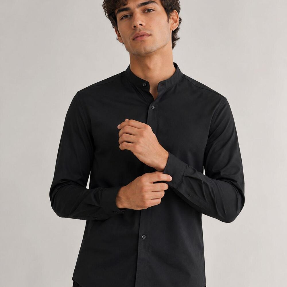 Outfitters black mandarin collar button up
